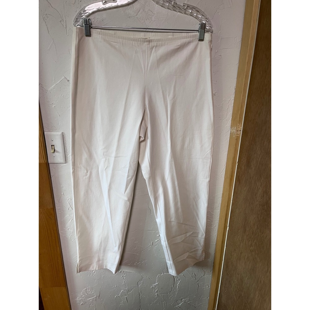 Eileen Fisher White Organic Cotton Stretch Slim Cropped Pants Side Zip Womens M
